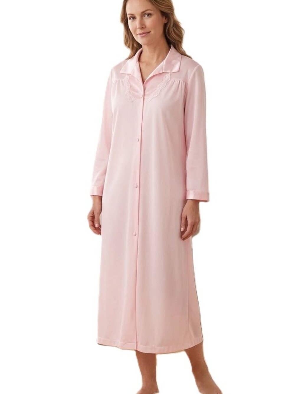 Vintage Vanity Fair Robe Nightgown‎ Satin Front Button Pink Lingerie Loungewear